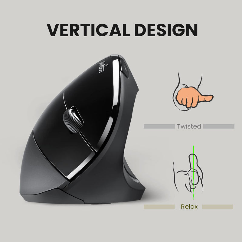 Perixx PERIMICE-713 Wireless Ergonomic Vertical Mouse - 800/1200/1600 DPI - Right Handed - Recommended with RSI User Black