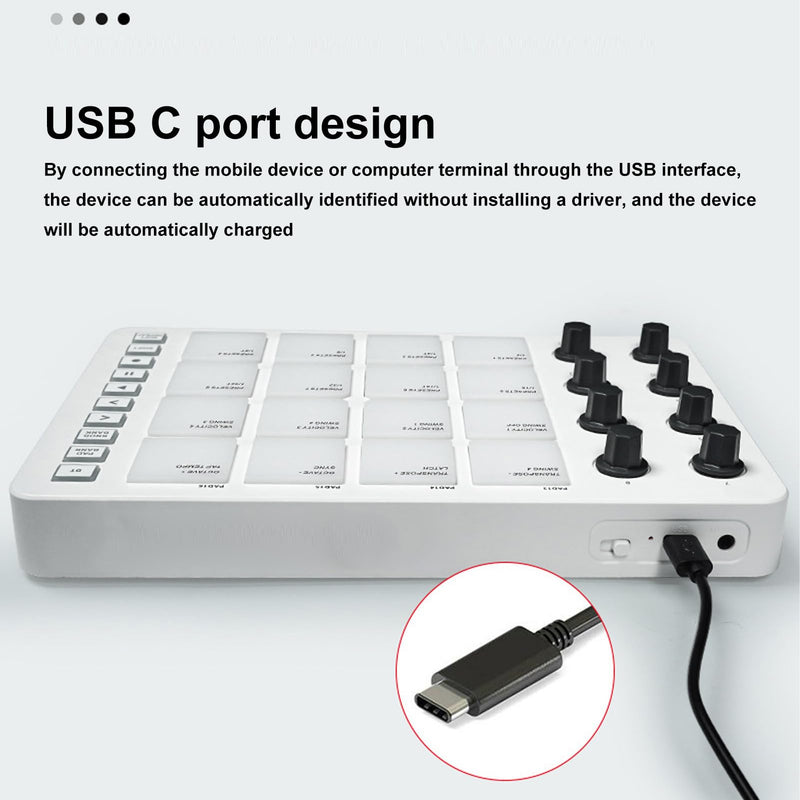 Portable MIDI Drum Pad Controller - Beat Maker Machine with 16 RGB Backlit Pads, Bluetooth USB, 8 Assignable Knobs for Music Production