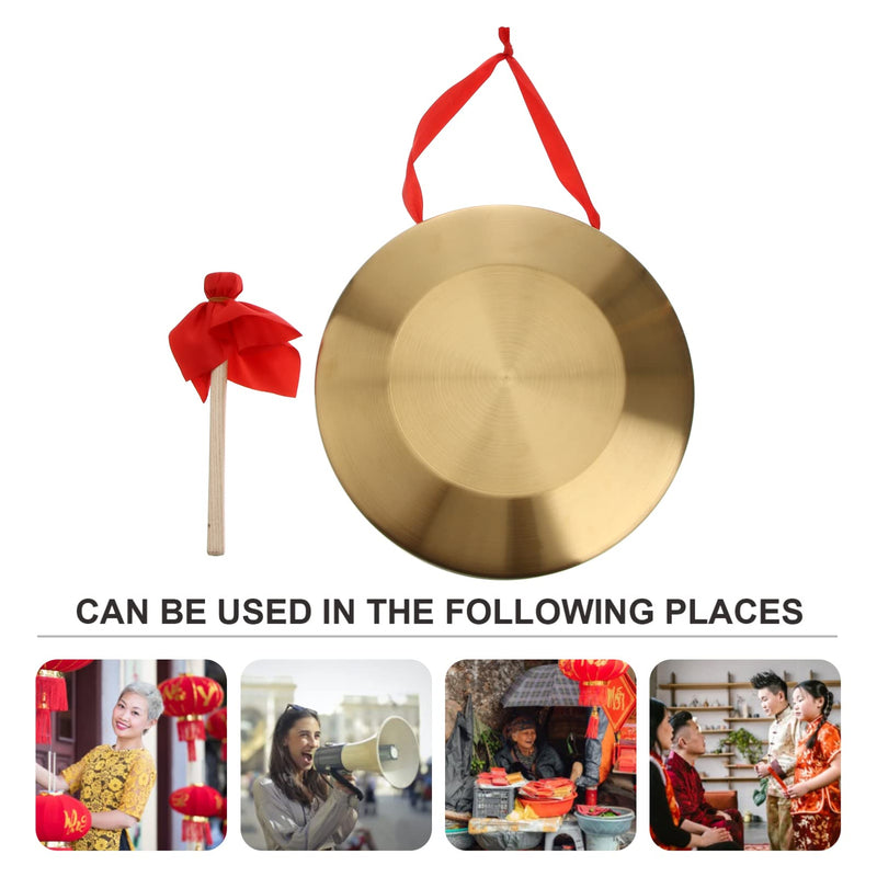 Vaguelly 12.6 Inch Copper Gong Set Traditional Chinese Percussion Instrument with Wooden Hammer and Hanging String for Music Performance 32X32cm