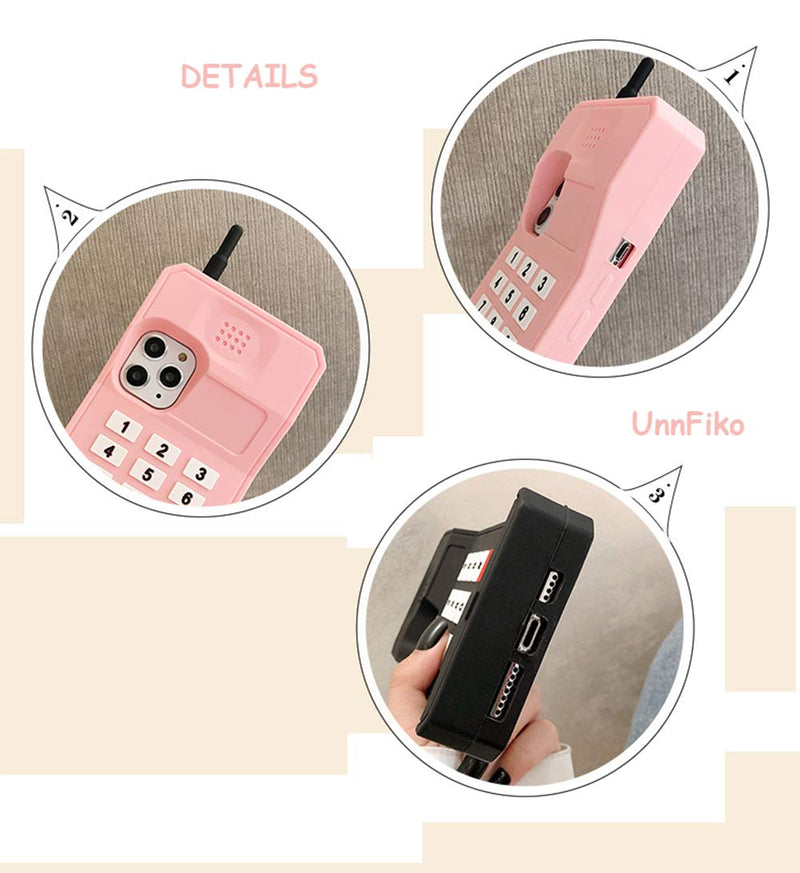 UnnFiko 3D Silicone Case Compatible with iPhone 14 Pro Max, Retro Classic Creative Soft Rubber Bumper Cover Cool Fun Thick Protective Stand Case (Retro Cellphone Pink, iPhone 14 Pro Max) Retro Cellphone Pink