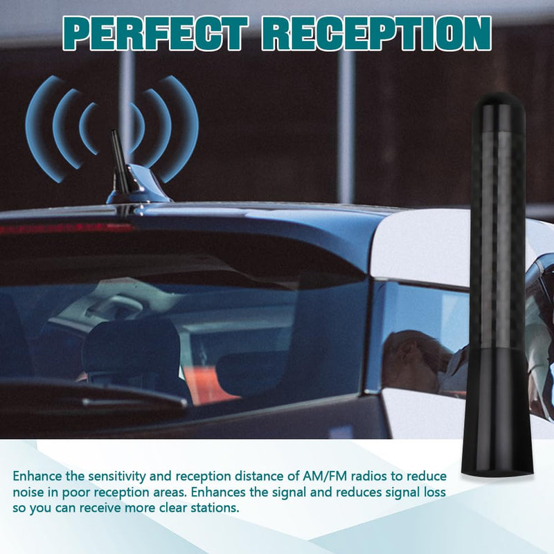 Car Short Antenna, 3.14" Car Stubby Antenna, Carbon Fiber Mini Car Antenna with Aluminum Alloy Threading, Car Accessories Universal Car Antenna Replacement for AM/FM Radio Reception (Black) Black 8cm