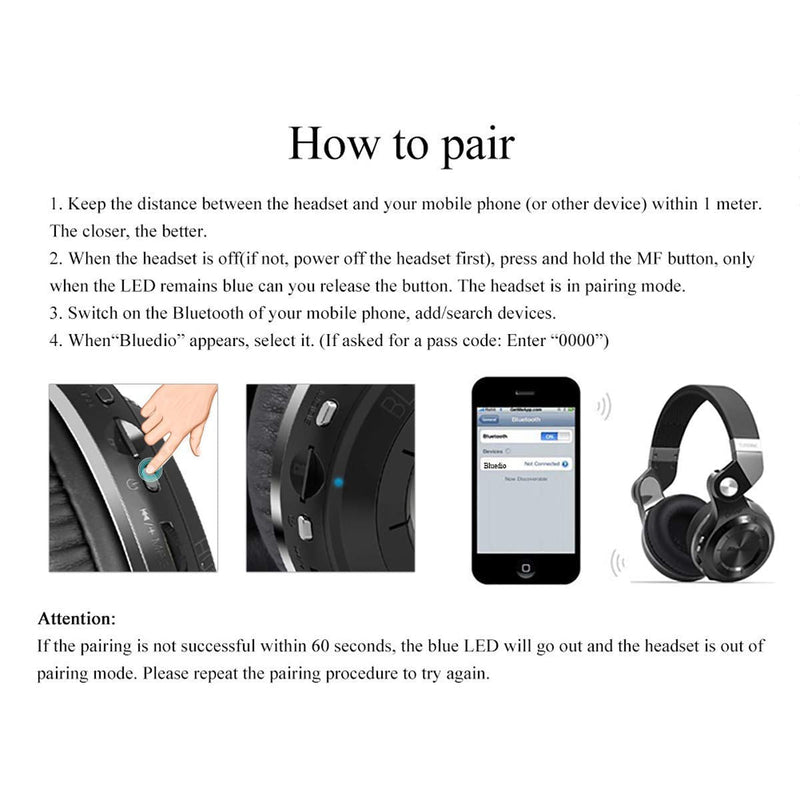 Bluedio T2 Plus Turbine Wireless Bluetooth Headphones with Mic/Micro SD Card Slot/FM Radio (White) White 186x85x200mm closed-back