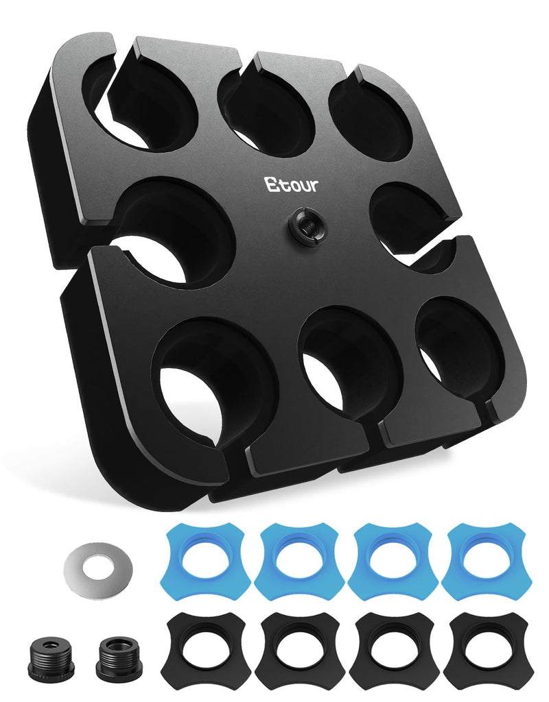 8-Slot Multi Microphone Holder, Alloy Base & Foam Padding & Anti-Roll Ring, Compatible with 5/8", 3/8" and 1/4" Threaded Stand, Wired & Wireles Mics Organizer and Display for Studio and Stage Mic UP to 8 (Foam)