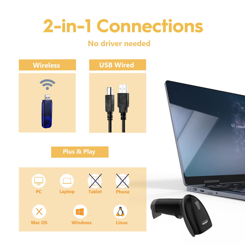 [AUSTRALIA] - NADAMOO Wireless Barcode Scanner 328 Feet Transmission Distance USB Cordless 1D Laser Automatic Barcode Reader Handhold Bar Code Scanner with USB Receiver for Store, Supermarket, Warehouse - Black 