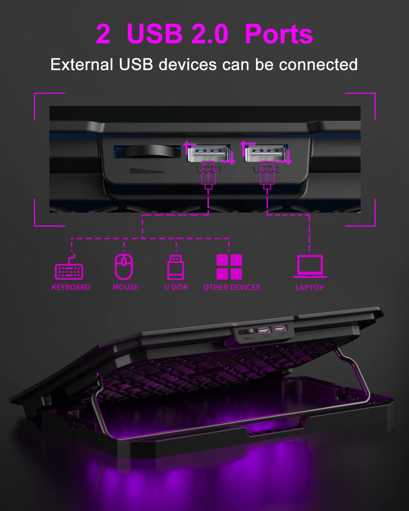 KeiBn Upgrade Laptop Cooling Pad, KeiBn Laptop Cooler 2 Fans for 10-15.6 Inch Laptops, 5 Height Stands, 2 USB Ports (S039-Purple) Purple