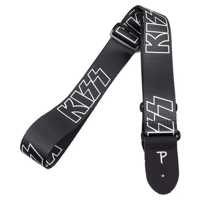 Perri's Leathers KISS Collection - Cotton Guitar Strap & Celluloid Picks - Official Logo Themed - Black Strap Kiss Strap Logo