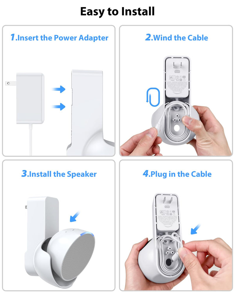 Maxonar Wall Mount for Echo Pop, Echo Pop Wall Mount Speaker Stand Holder No Screws and Drill Needed Cable Hidden Storage - White
