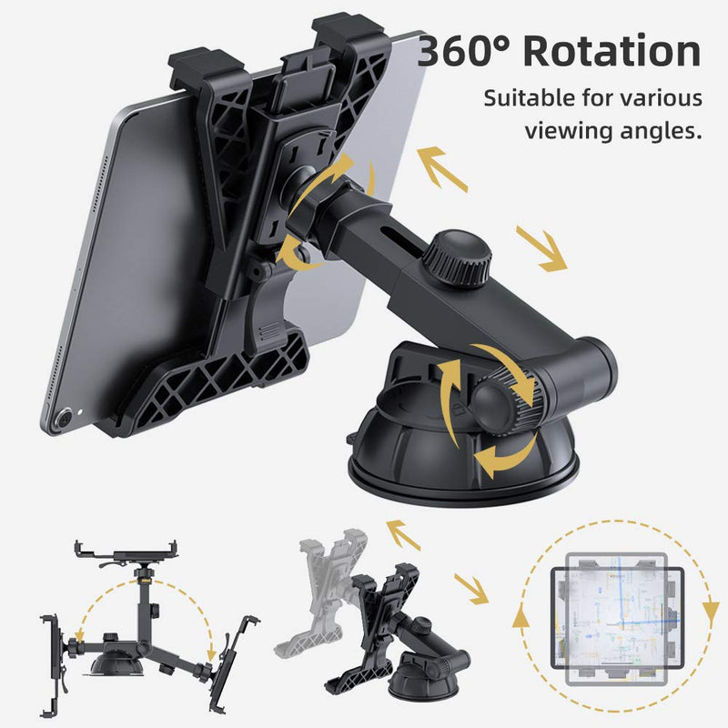 Tablet Holder Car Mount for Apple iPad Samsung Galaxy Tab All 6"-11" Tablets, Cars Air Vent with Dashboard Windshield Strong Suction Cup Mount 360° Rotation Adjustable Telescopic Arm Tablet Holder Big