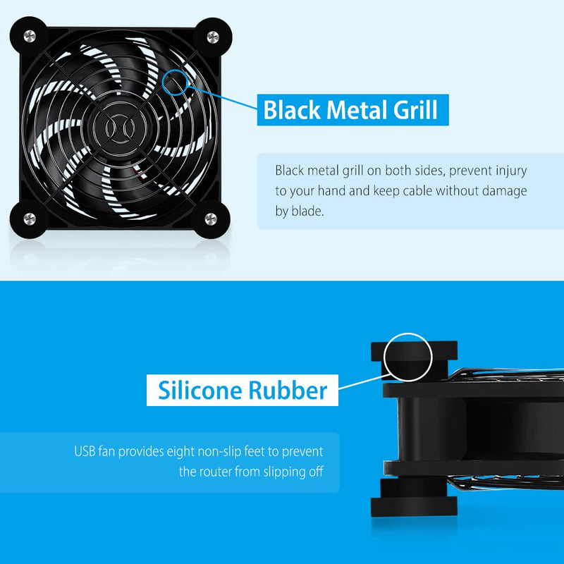 2Pack Quiet 120mm USB Fan Dual-Ball Bearings, USB Fan 5V, with L/M/H 3-Degree Speed Controller High Airflow Cooling Fan for Router Modem Receiver DVR Playstation Xbox TV Box 2Pack