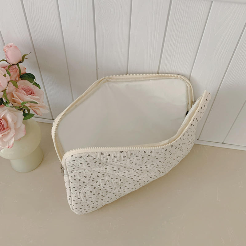 Puffy Laptop Sleeve Cute Quilted Laptop Protective Case Cotton with No Odor, Computer Sleeve Floral 11 13 15 Inch for MacBook (White 13 inch) white 13 inches