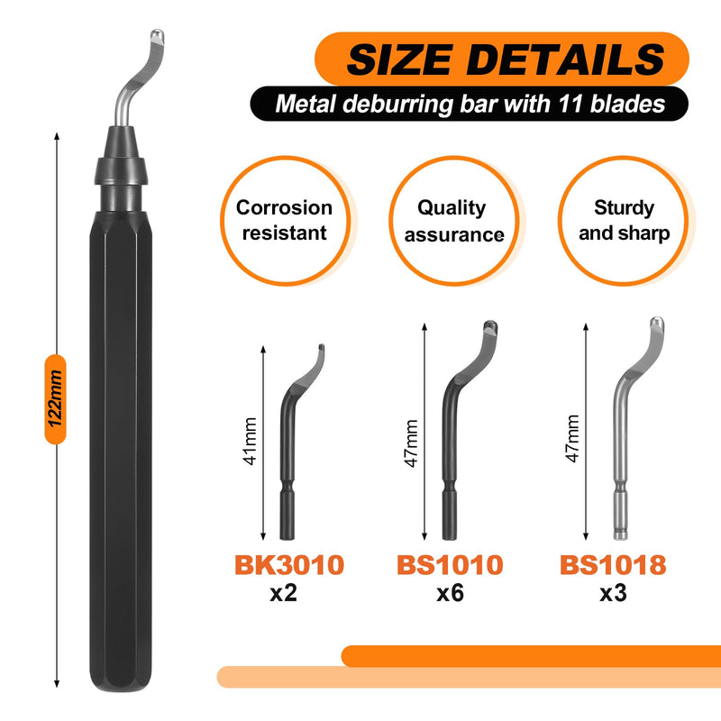 Gueenky Deburring Burr Remover, 360° Rotating Deburring Tool Metal Hand Deburring Tool with 11 Pieces Replacement Blades Deburring Tool for 3D Printer Metal Plastic Aluminium Stainless Steel