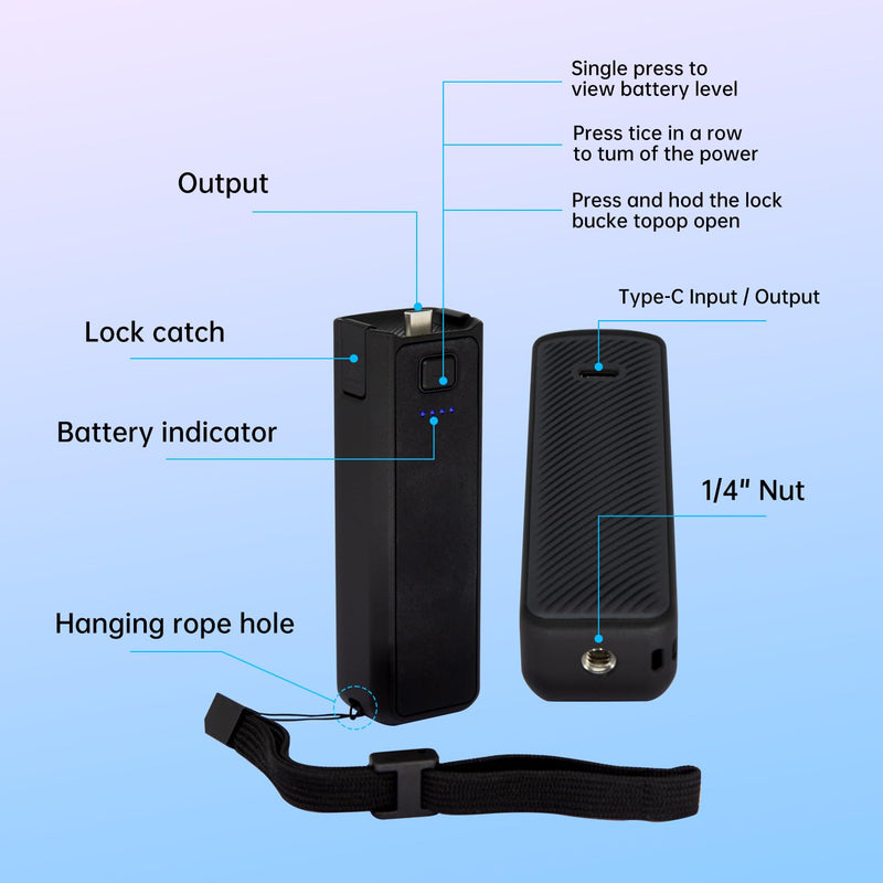 [AUSTRALIA] - Suptig Handle Grip Battery Charger Battery Handle Built-in 5000mAh Battery Compatible for DJI Pocket 3, Xtra Muse Gopro, Insta 360, Akaso, Phone, Digital Camera 