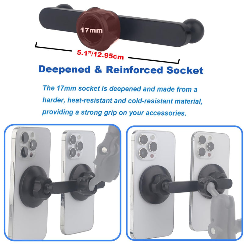 17mm Dual Strong Magnetic Phone Mount Holders for Car Vent/Vlog Stands | 2-in-1 Adjustable Mount for MagSafe & All Phones, with 2 Metal Rings (Metal Upgrad Arm for Superior Strength)