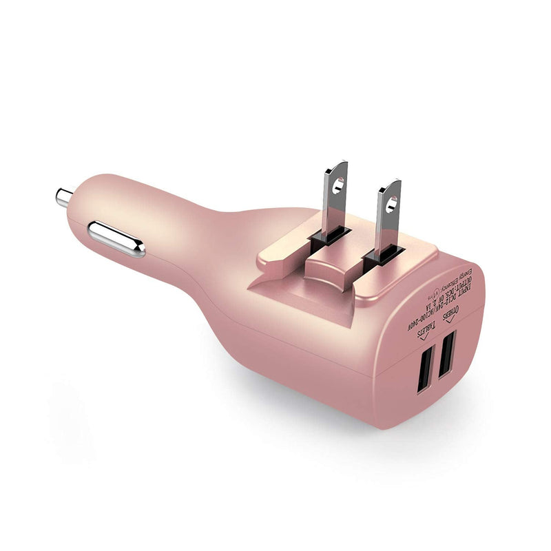 USB Car Charger,NDLBS 2-in-1 Portable Dual USB Car and wall Charger with Foldable Plug Home for iPhone X XR XS MAX 7 8 Plus,iPad Pro Air Mini,Galaxy Note9 S9 S8 Plus,LG Google black gold