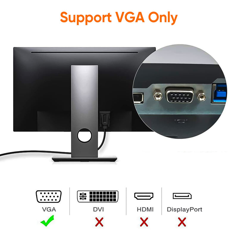 CableCreation USB 3.0 to VGA Cable 6 Feet, USB to VGA 15 Pin Adapter Cord 1080 P @ 60Hz, Monitor Display Video Converter ONLY Supports Windows 10/8.1/8/7, Black 6Feet