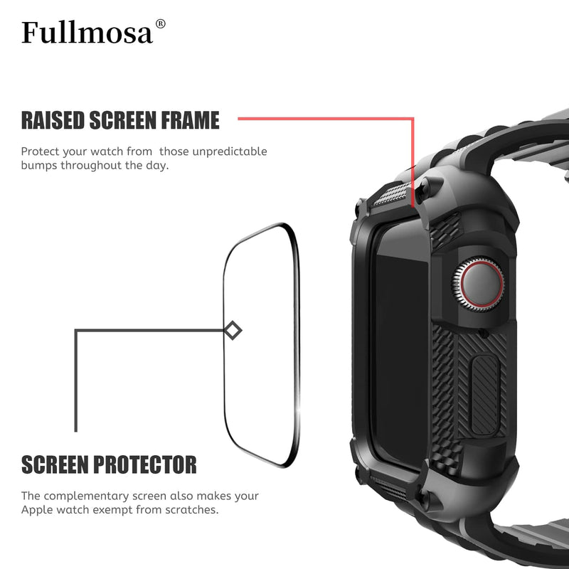 Fullmosa Compatible Silicone Apple Watch Band with Case 45mm Black & Compatible Metal Apple Watch Band with Case 45mm,Blue