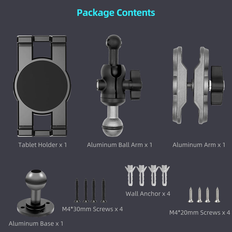 Aluminum Heavy Duty Drill Base Tablet Holder Car Mount Dashboard, 360° Adjustable 2-Stage Stand for 4.7-12.9" iPad Pro/Air/Mini/Samsung Galaxy Tab, for Car Truck Wall Desk Commercial Vehicle