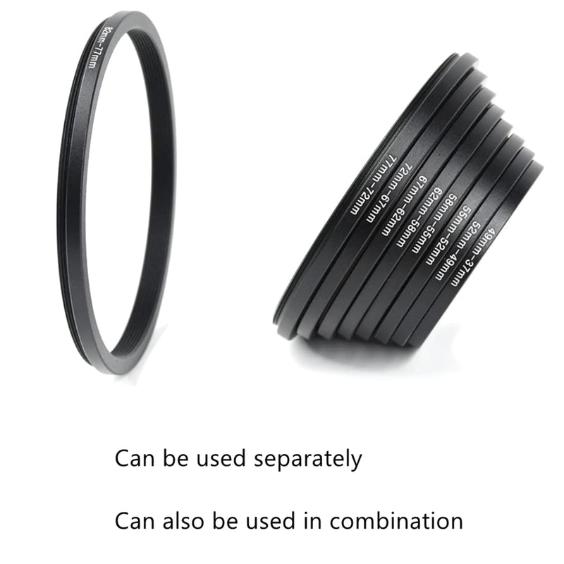 [AUSTRALIA] - Filter Ring Adapter Set 18 Pieces, Camera Lens Filter Stepping Rings Kit, Lightweight and Durable Aluminum, 9 Pcs Step Up Rings Set and 9 Pcs Step Down Rings Set, Black 
