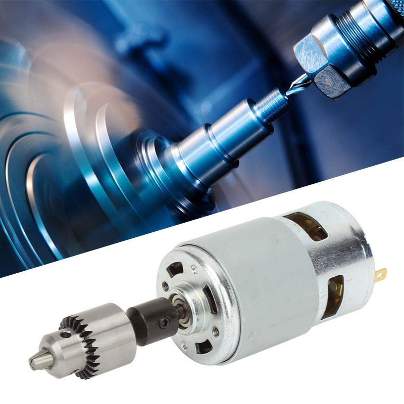 12-30 V Micro Motor Set 775 High-Performance Large Torsion Electric Motor Ball Bearing Shaft with Fan, Chuck, Wrench and Shaft Sleeve