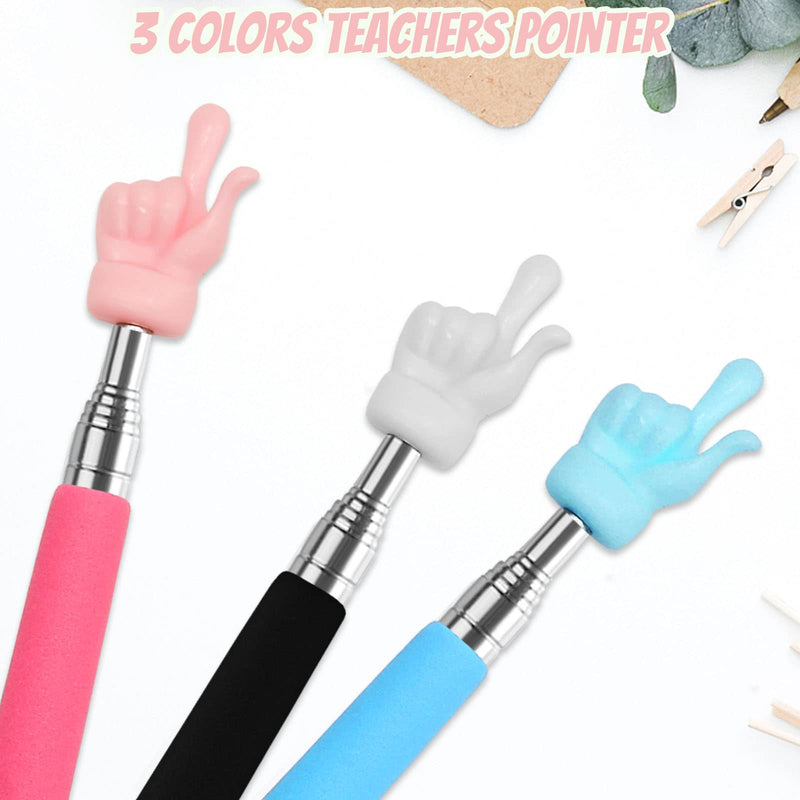 3 Pcs Telescopic Teachers Pointer, Extendable Hand Pointer Finger Pointer Stick, Mini Retractable Classroom Pointer for Elementary School Kindergarten Teacher, Classroom Supplies (Black Pink Blue) 3pcs