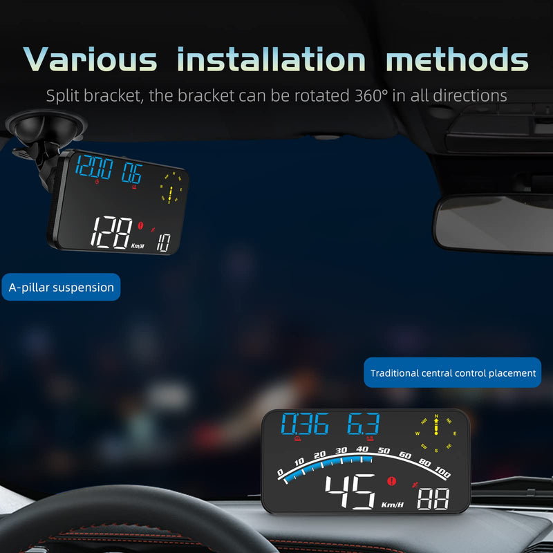 ACECAR Digital GPS Speedometer, Universal Car HUD Head Up Display with Speed MPH, Compass Direction, Fatigue Driving Reminder, Driving Distance, Altitude, Overspeed Alarm HD Display, for All Vehicle G10-Blue