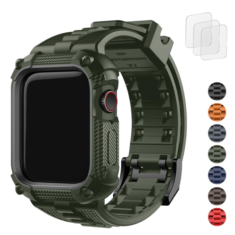Fullmosa Compatible Silicone Apple Watch Band 40mm Army Green with Bumper Case & Compatible Stainless Steel Mesh iWatch Band 40mm,Silver