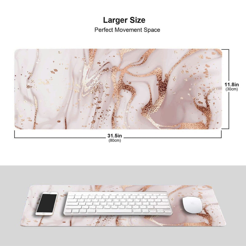 Rose Gold Marble Mouse Pad for Women and Girls Gaming XL Large Mousepad Cute Desk Mat Long Extended Big Keyboard Pads Table Accessories for Gaming and Office 31.5 X 11.8 Inch Rose Gold Marble One Size