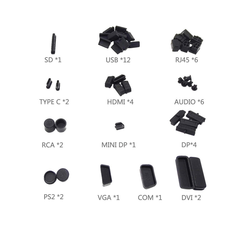 Anti Dust Plug,HFEIX Silicone Cap Computer Port Cover PC Interface Stopper Socket Protecor Kit Black (black 44) black 44