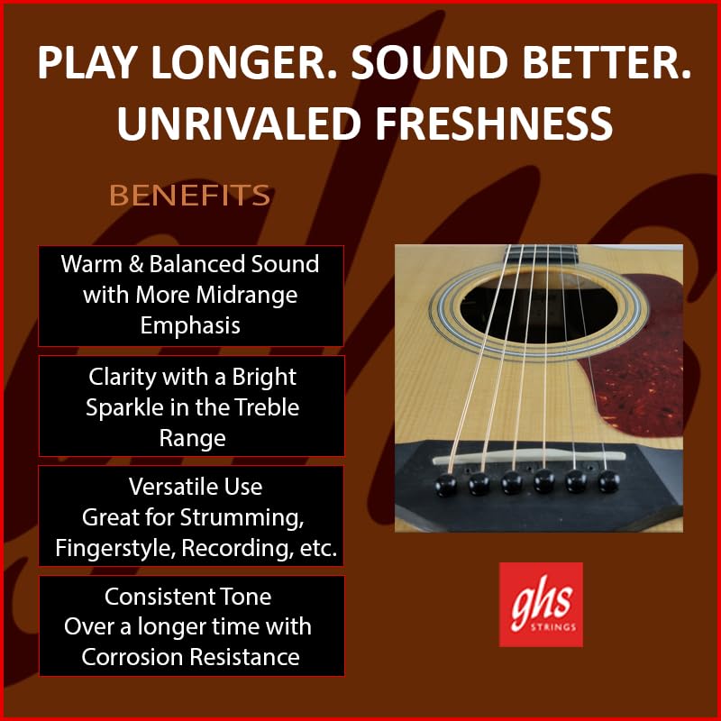 GHS Strings – Phosphor Bronze Acoustic Guitar Strings – Warm, Rich Tone, Balanced & Long-Lasting - For Acoustic, Fingerstyle, Strumming, Country, Rock, S335 Set (M) Medium Gauge 13-56, 3 PACK Standard Medium (13-56) Pack of 3