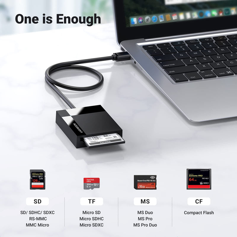 UGREEN SD Card Reader 4 in 1 Multi USB 3.0 Micro SD Memory Card Adapter for External Camera Photo SD SDXC SDHC TF MicroSD Micro SDXC Micro SDHC MS CF Compact Flash UHS-I Cards for PC Computer Mac