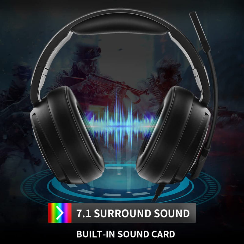 Jeecoo USB Pro Gaming Headset for PC - 7.1 Surround Sound Headphones with Noise Cancelling Microphone- Memory Foam Ear Pads RGB Lights for Laptops