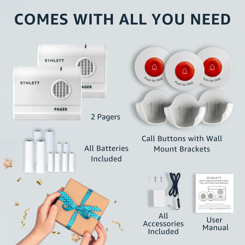 [AUSTRALIA] - Caregiver Pager Wireless Nurse Call Button for Elderly Monitoring SOS Alert System Portable Alarm Call Bell for Home Care Seniors Patients Emergency 3 Call Buttons 2 Pagers 