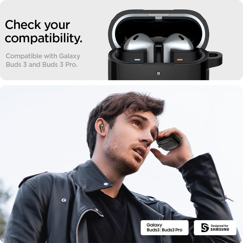 Spigen Rugged Armor Pro Designed for Galaxy Watch8 Classic and Rugged Armor Designed for Buds 3/3Pro Case Bundle - Matte Black