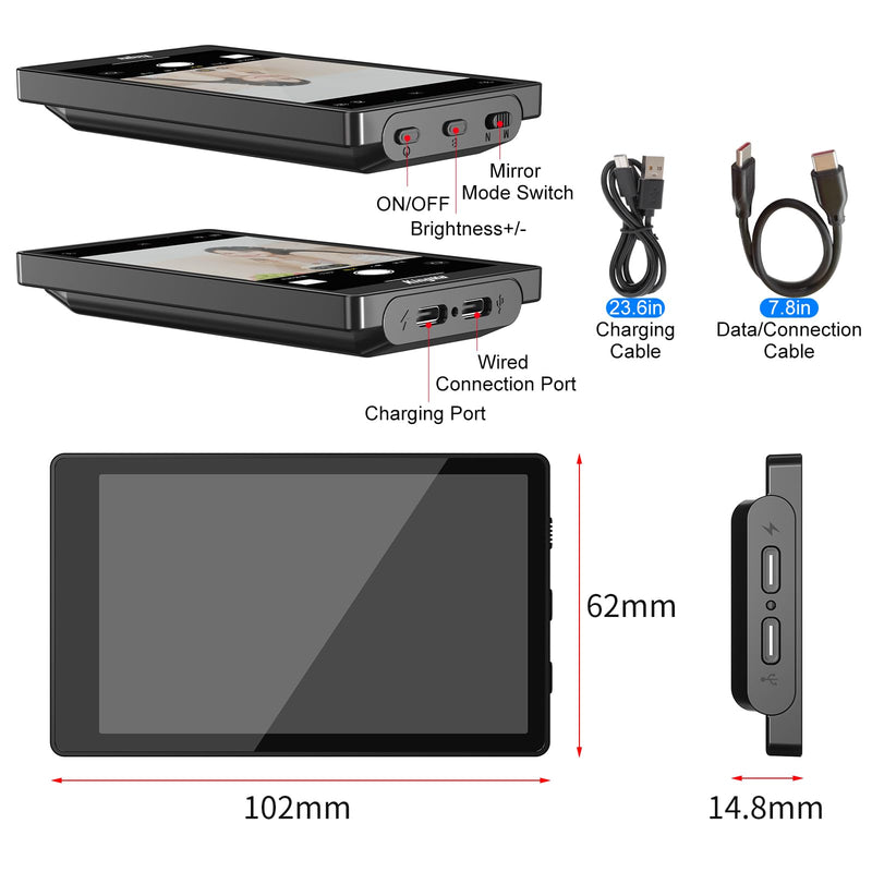 King Ma 4K 30FPS Phone Vlog Selfie Monitor Screen, Wired Mini Monitor for iPhone Rear Camera with Magnetic Phone Clip & Bluetooth Remote for Vlog Live Stream TikTok