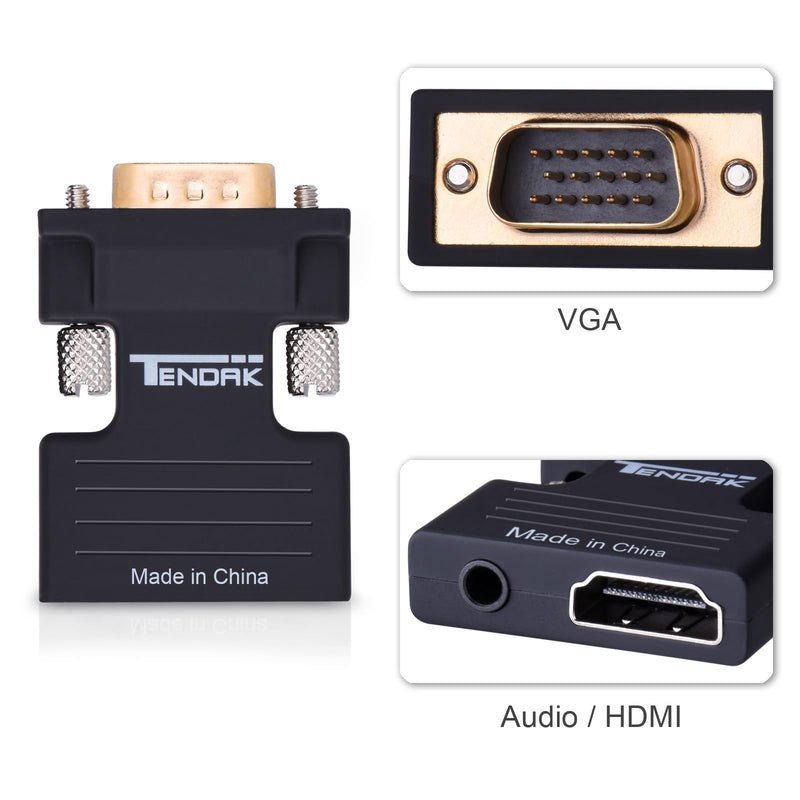 Tendak Active 1080P Female HDMI to VGA Male Converter Adapter Dongle with 3.5mm Stereo Audio portable HDMI Connector for Laptop PC PS3 Xbox STB Blu-ray DVD TV Stick