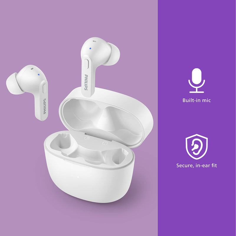 Philips T2206 True Wireless Headphones with IPX4 Water Resistance and Super-Small Charging case Arctic White One size fits all In-Ear with Tip