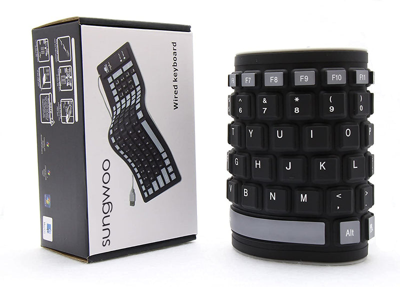 sungwoo Foldable Silicone Keyboard USB Wired Waterproof Rollup Keyboard for PC Notebook Laptop (Black+Grey)