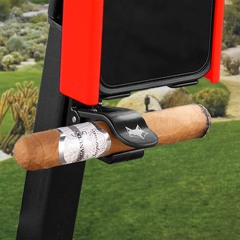 Phone Caddy + Cigar Holder - The Best Phone and Cigar Holder for Golf - Fits All Popular Smart Phones Cigars (Red) Red