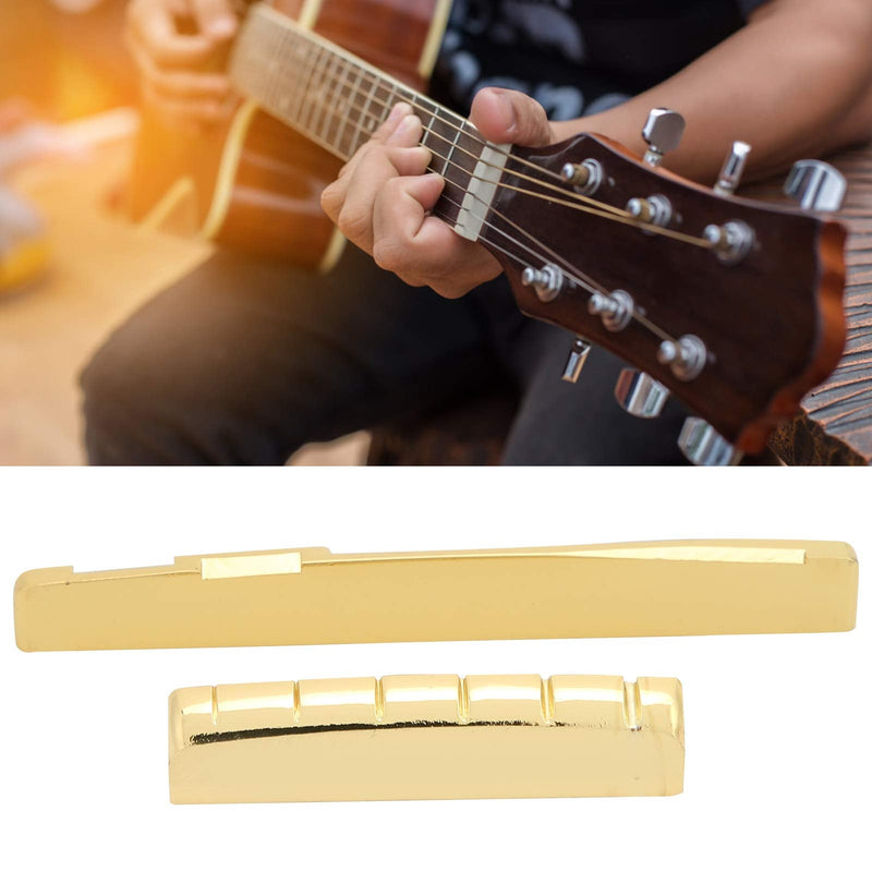 Keenso Guitar Nut and Saddle Set, Guitar Cattle Bone Saddle Metal Acoustic Brass Bone Bridge Saddle for 6 String Musical Instrument Accessories 76mm Saddle
