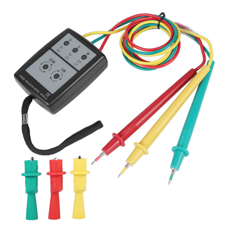 Akozon SP8030 Digital Phase Rotation Indicator LED Sequence Counter with Buzzer Display 3 Phase AC Voltage from 200 V to 480 V Tester