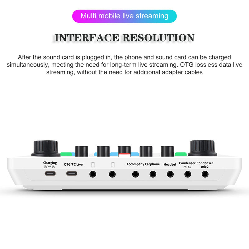 Portable Mixer,Professional Live Sound Card,Knob Design,Support for 12 Kinds of Warming Sound and a Key Mute,with Double Call Simple Port Design,Support for Two People Live at The Same Time
