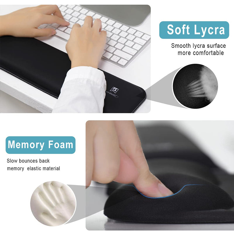 Ergonomic Keyboard Wrist Rest Pad and Mouse Pad Hand Support for Laptop Computer Wrist Rest Support Cushion Nonslip Memory Foam Set for Office Gaming Easy Typing & Pain Relief - Black