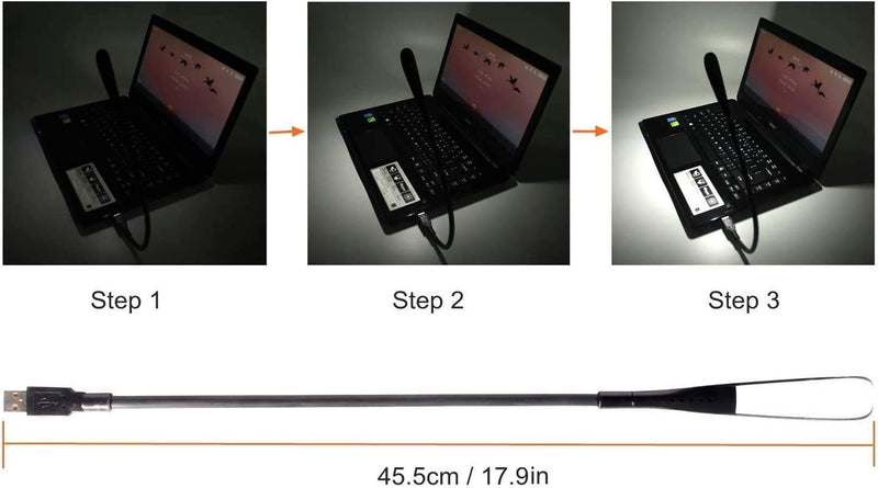 EBYPHAN Dimmable USB Lamp, Flexible USB Keyboard Light, Mini USB Light for Laptop (14-LED-Bead, 3-Level Adjustable Brightness, On/Off Touch Switch, Black)