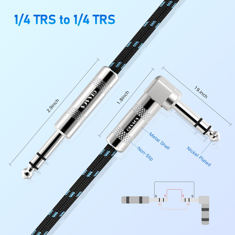 1/4 Inch TRS Cable 10 FT, 6.35 mm 1/4 TRS to TRS Patch Cable, Quarter Inch TRS Male to Male Balanced Stereo Audio Cable for Sound Card, Mixer, Amplifier, Speaker, Equalizer Black Blue