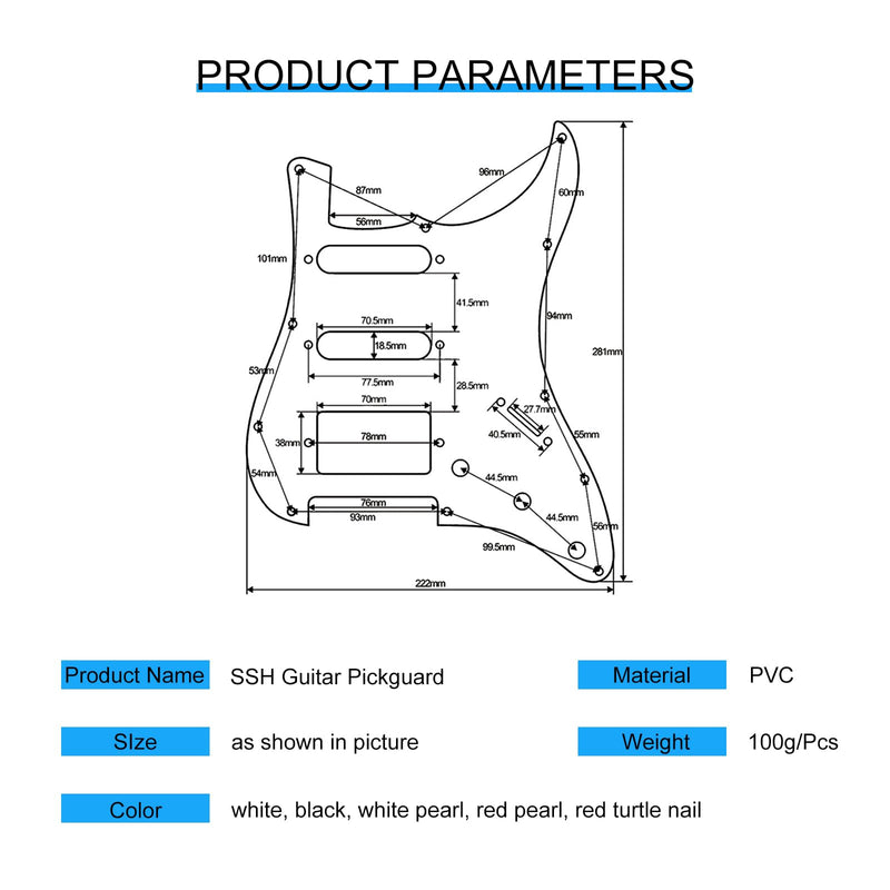 SAPHUE HSS 11 Holes Strat Electric Guitar Pickguard and BackPlate Set for Fender US/Mexico Made Standard Stratocaster Modern Style Guitar Parts (3ply Black) 3ply Black