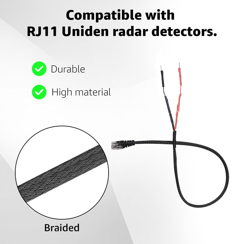 RJ11 Power Cord Compatible with Uniden Radar Mirror Wire Detectors,Model (3005201U) Fits R1 R3 R4 R7 R8 (1) 1 PCS