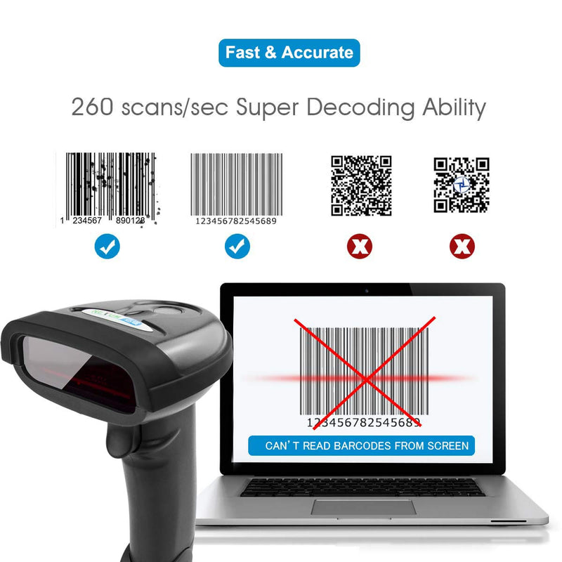 NETUM Wireless Barcode Scanner, 2 in 1 2.4G Wireless & USB Wired 1D Laser Barcode Reader Handheld Bar Code Reader Cordless Rechargeable Bar Code Scanner for Computer MAC Laptop (NT-1698W) NT-1698W