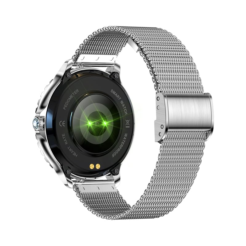 Lady's Fashion Smartwatch BT Call 1.32inch Round Screen Health Monitoring Fitness Tracker Waterproof AI Voice Assistant Women's i58 Smart Watch Gold Silver (Silver)