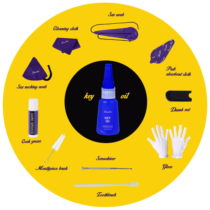 [AUSTRALIA] - Saxophone Cleaning Kit, Alto Saxophone Maintenance Cleaning Kit with Key Oil, Cork Grease, Cotton Swabs, Cleaning Cloth, Thumb Rest, Mouthpiece Brush, Etc. 