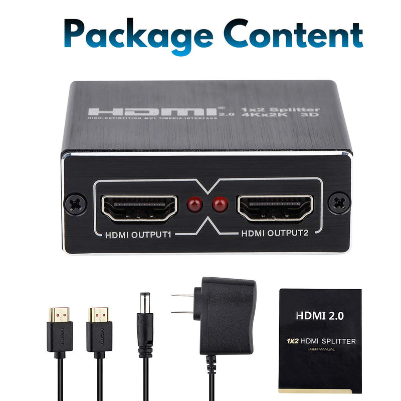 HDMI Splitter 1 in 2 Out, HDMI Splitter 1 to 2 Amplifier for Full HD HDMI 2.0 1080P/ 3D/ 4K for Xbox PS4 PS3 Fire Stick Roku Blu-Ray Player Apple TV HDTV Black